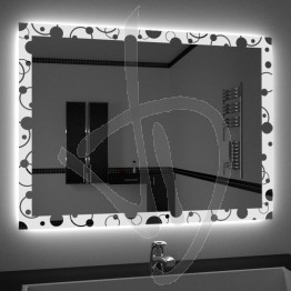 Specchio su misura, con decoro A030 inciso e illuminato e retroilluminazione a led