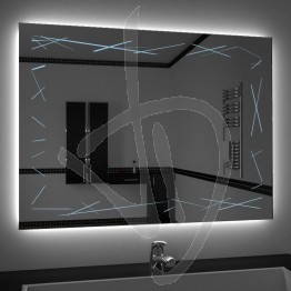 Specchio su misura, con decoro A037, inciso, colorato e illuminato e retroilluminazione a led