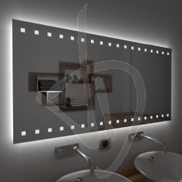 Specchio su misura, con decoro B014 inciso e illuminato e retroilluminazione a led