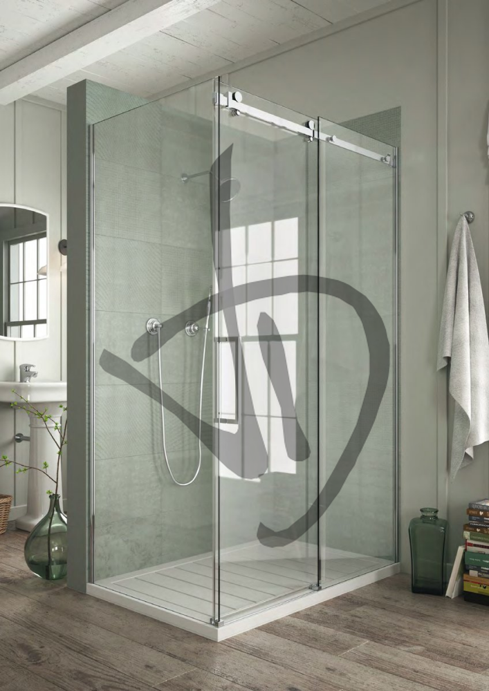 Cabine de douche coulissante transparente sur mesure   - Angulaire