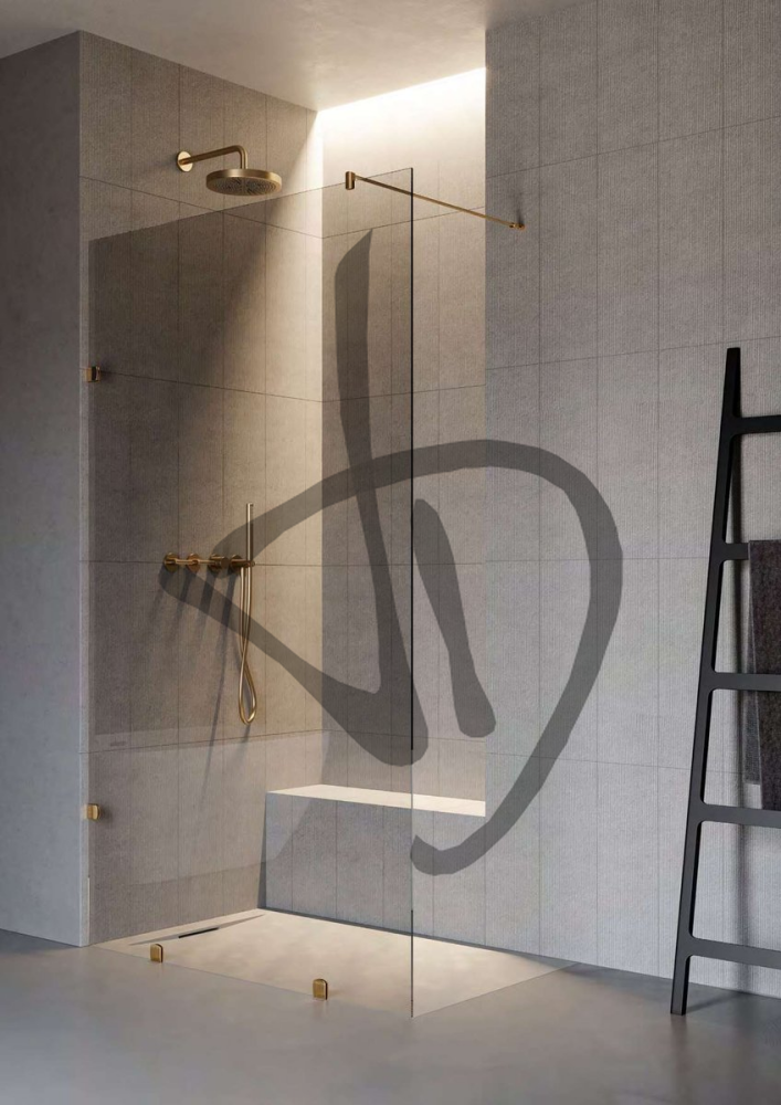 Douche fixe en verre avec barre stabilisatrice, gris, Europe - Fixe