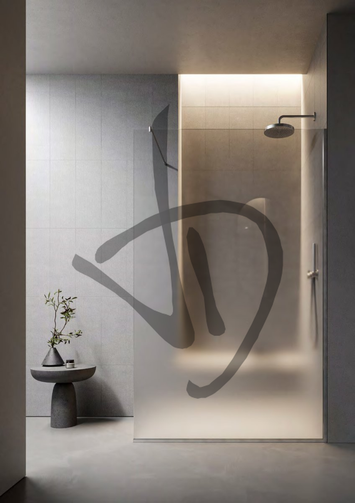 Douche fixe en verre avec barre stabilisatrice satinée - Fixe