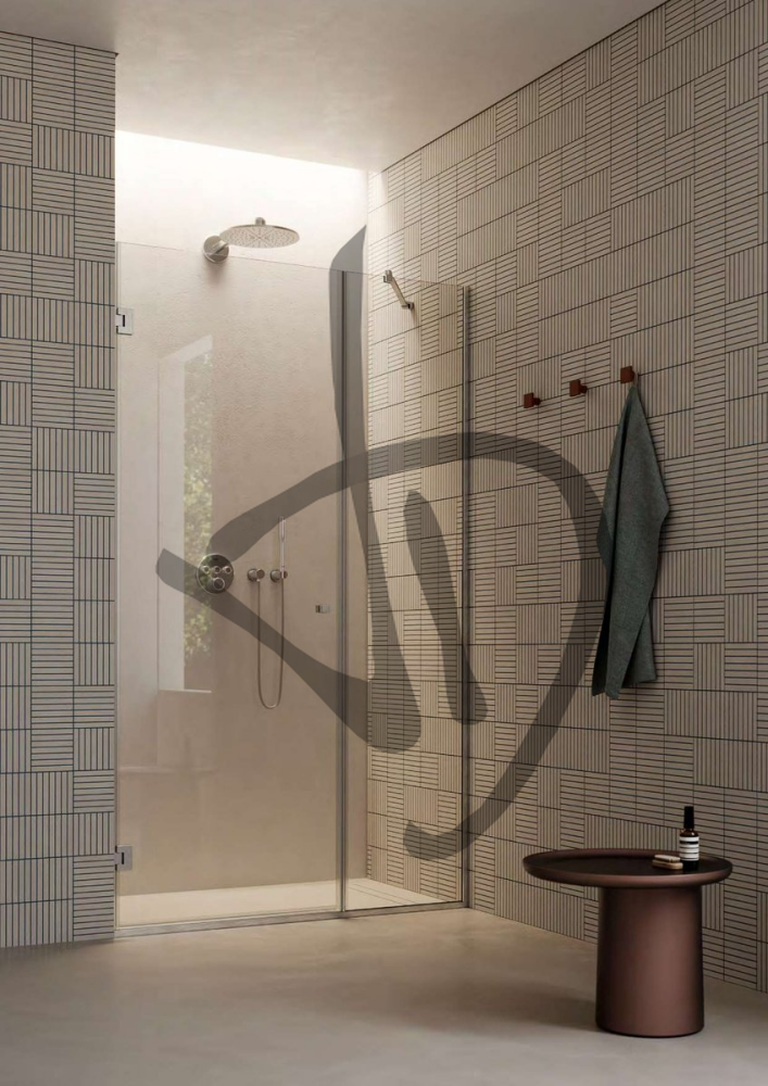 Cabine de douche linéaire transparente sur mesure avec porte fixe - Linéaire