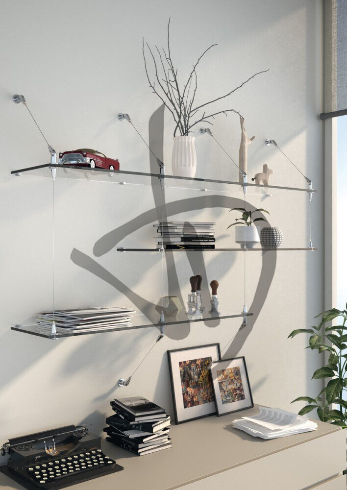 Étagères en verre transparent, fabriquées sur mesure avec supports d'étagères - Étagères en verre transparent, sur mesure