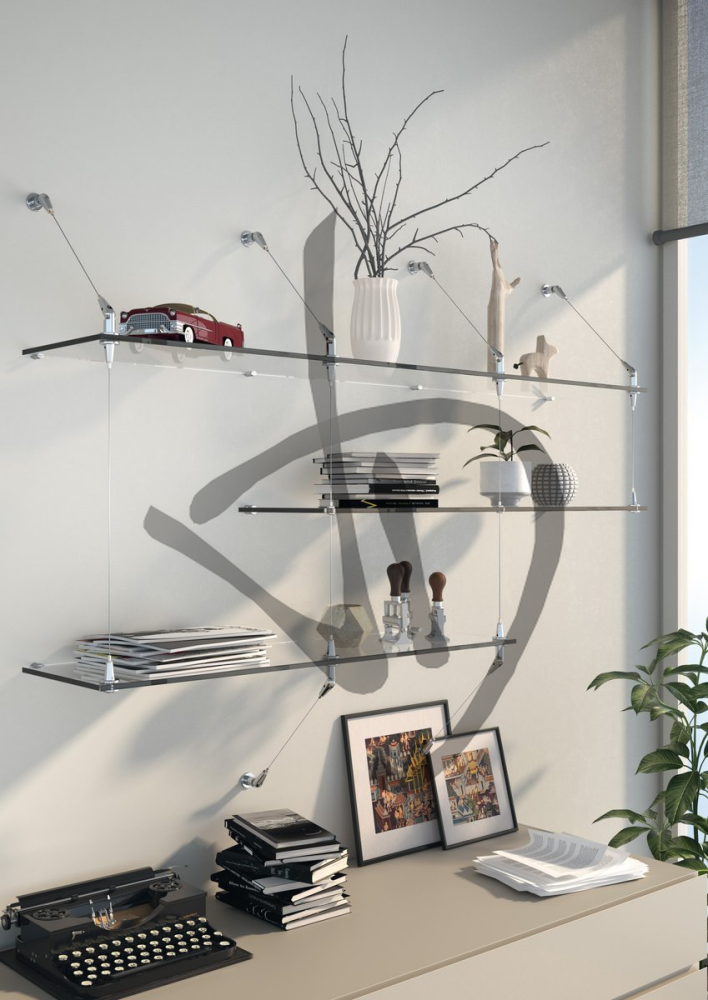 Étagères en verre transparent, fabriquées sur mesure avec supports d'étagères - Étagères en verre transparent, sur mesure