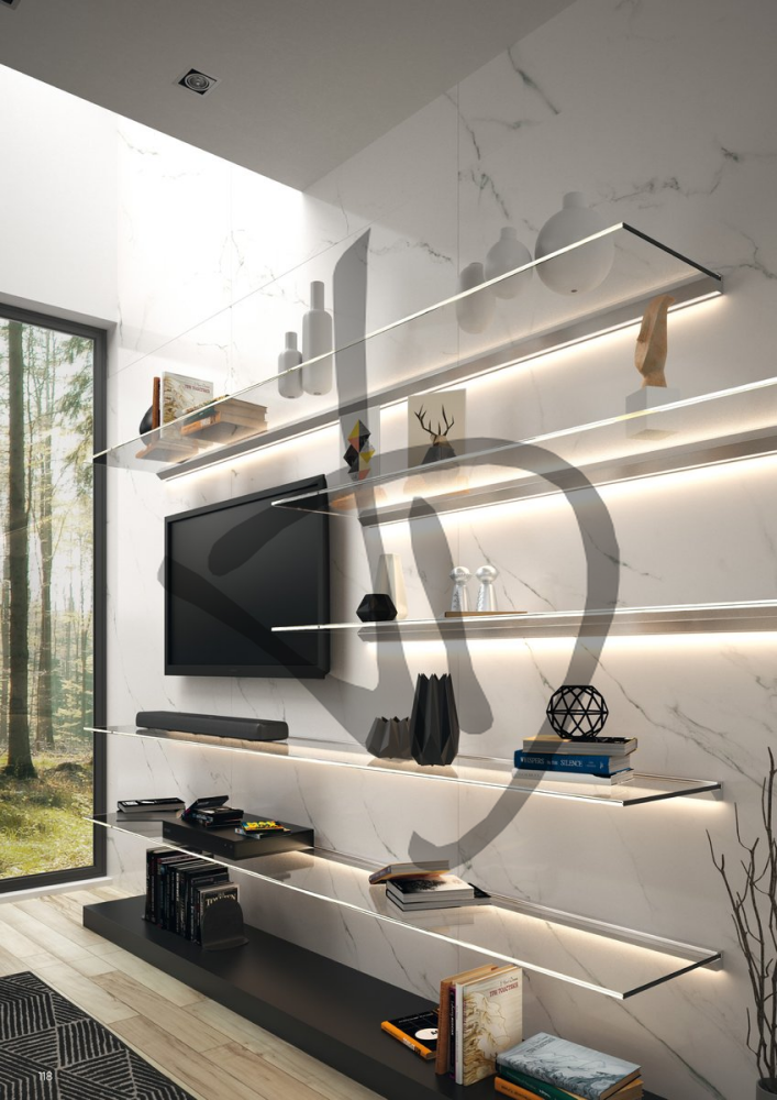 Étagères en verre transparent sur mesure avec éclairage LED - Étagères en verre transparent, sur mesure