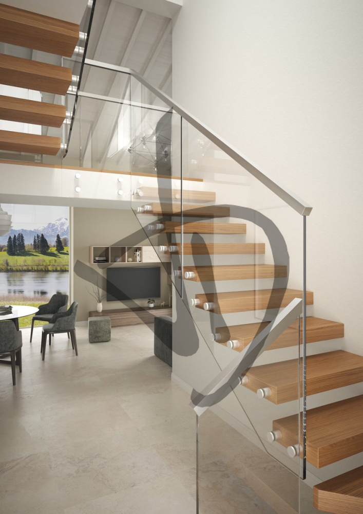 Balustrades en verre avec clous pour la sécurité des escaliers intérieurs - Garde-corps en verre