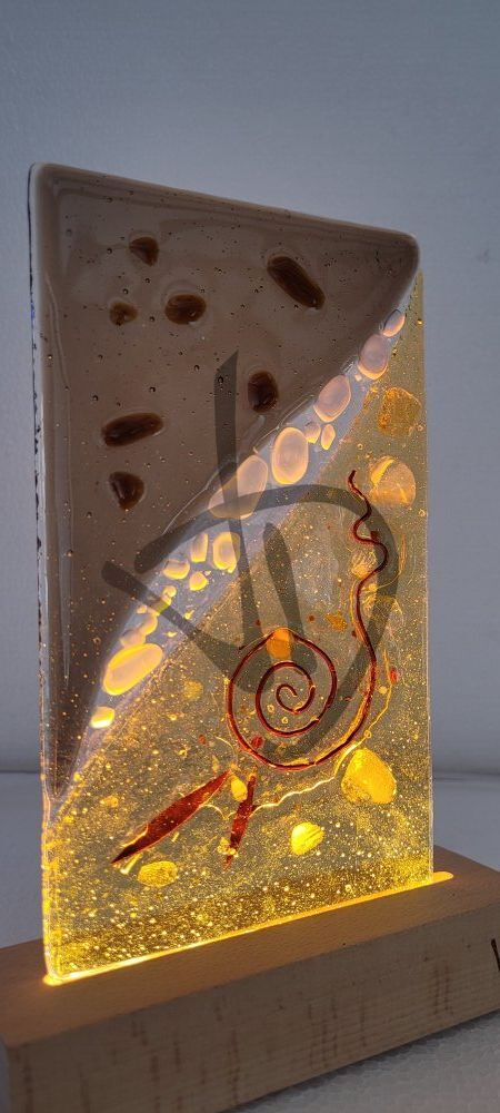 Abat-jour en verre de Murano fusionné avec socle en bois personnalisé - 6 - Abat-jour en verre fusionné de Murano avec socle en bois personnalisé
