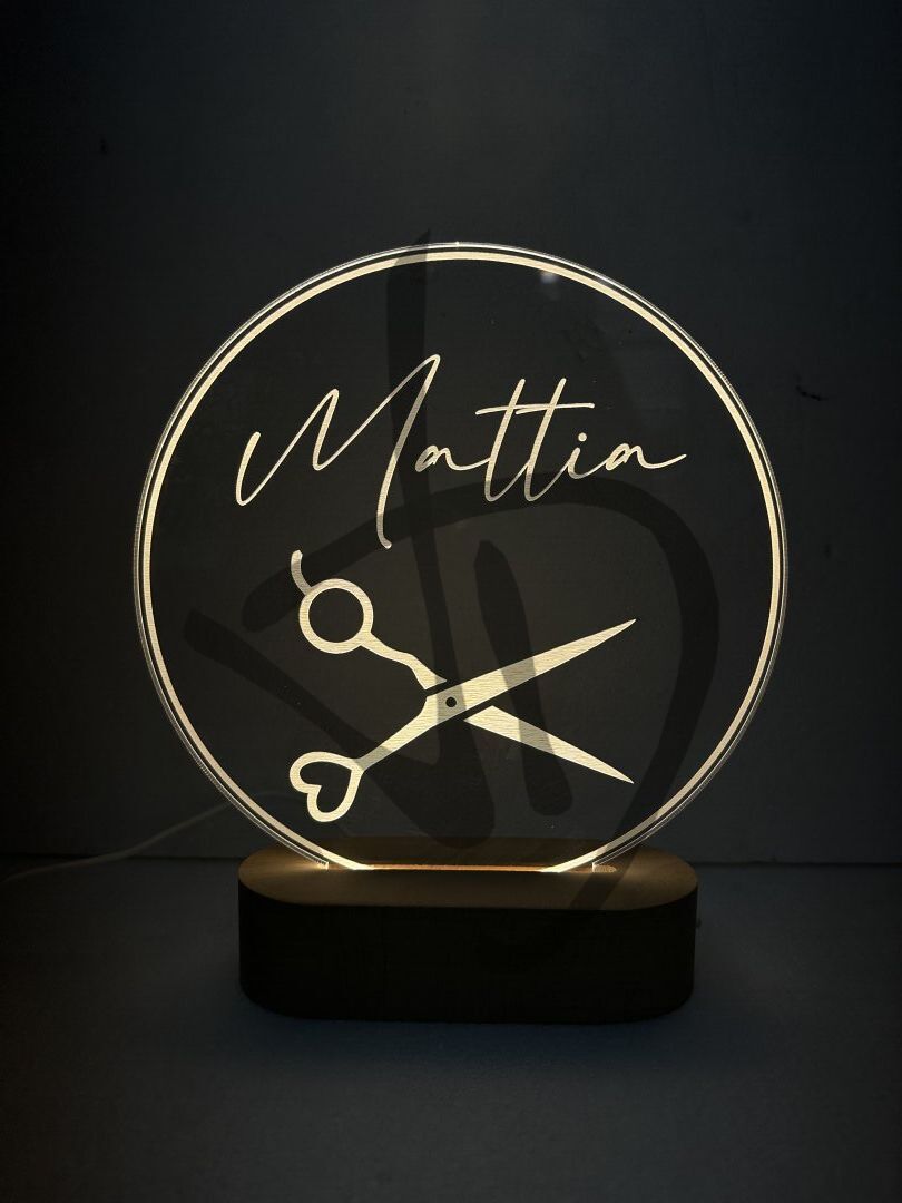Lampes en acrylique plexiglas décorées de graphiques de coiffure avec socle en bois - Lampes en plexiglas acrylique décoré avec socle en bois personnalisé