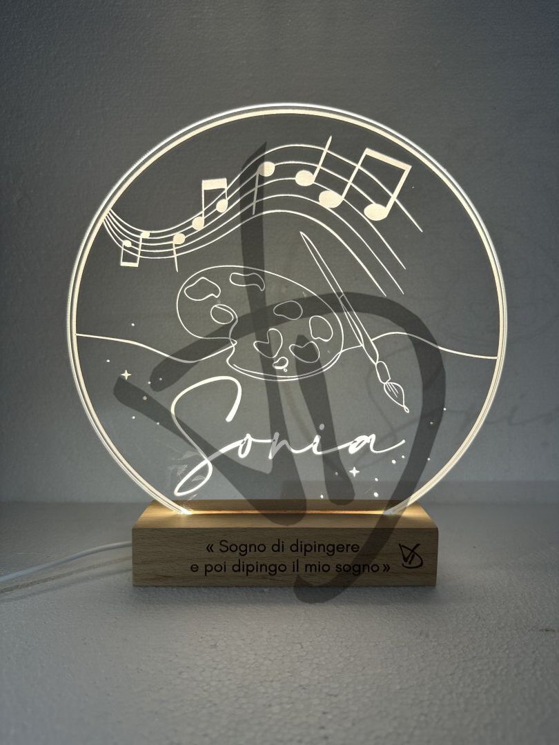 Lampes en acrylique plexiglas décorées de graphismes artistiques et musicaux avec socle en bois - Lampes en plexiglas acrylique décoré avec socle en bois personnalisé
