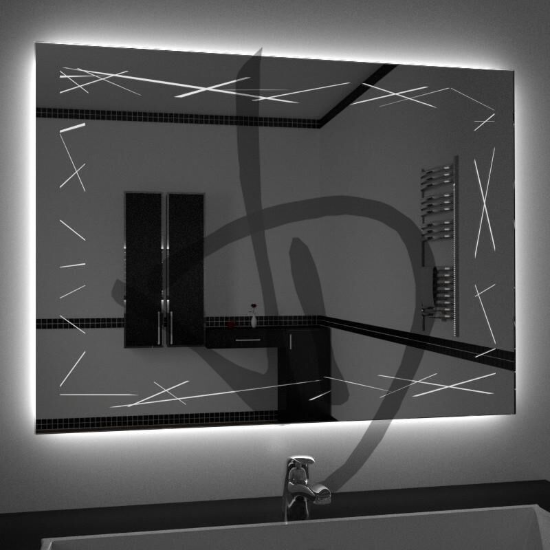 Miroirs LED rétroéclairés avec décoration linéaire abstraite - Avec décor