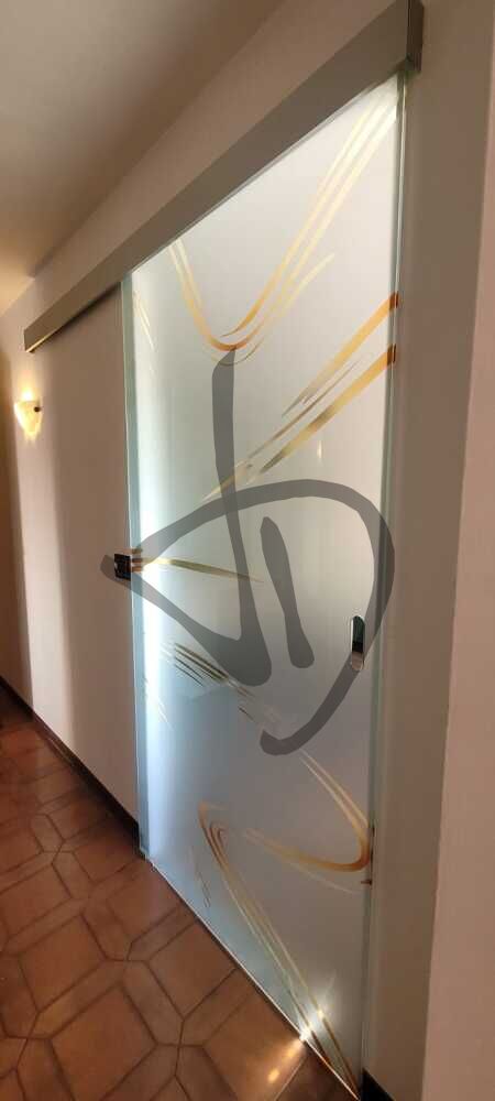 Porte coulissante en verre satiné sur mesure avec décoration abstraite 1 - Portes coulissantes