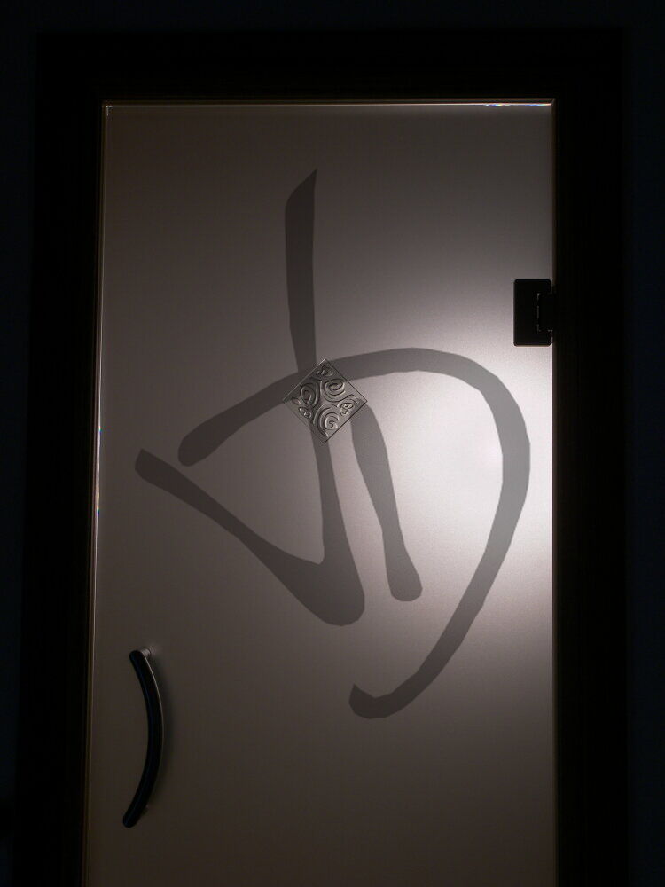 Porte de salon en verre satiné sur mesure avec panneau décoré - Portes saloon